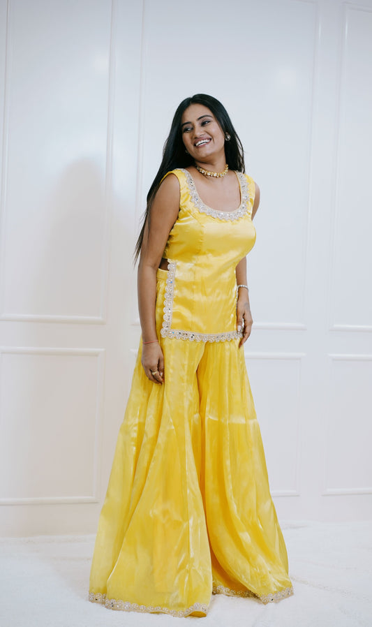 Mustard Mirror Sharara Kurta Set