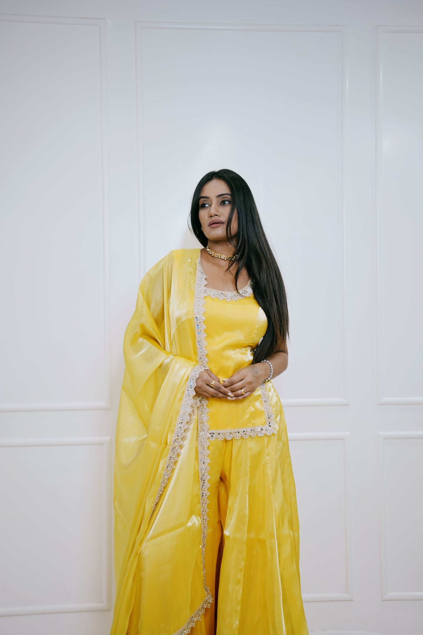 Mustard Mirror Sharara Kurta Set