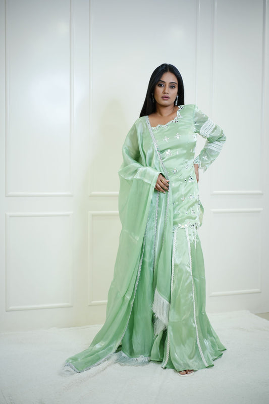 Pistachio Green Mirror Sharara Kurta