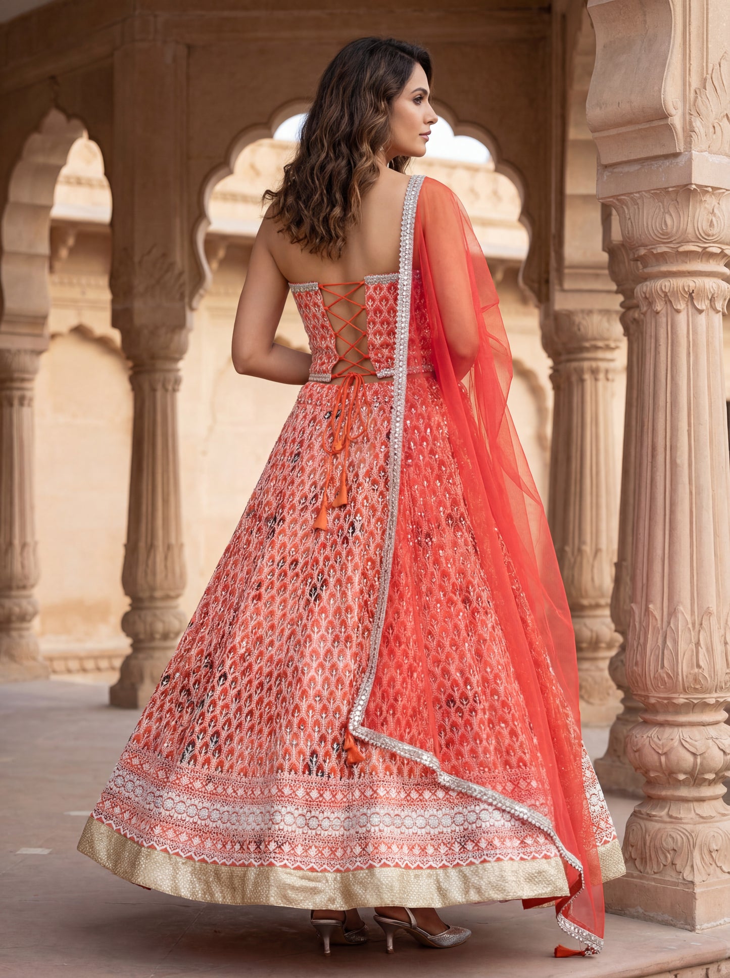 Noor-e-Ziya Rust Embroidered Lehenga Set