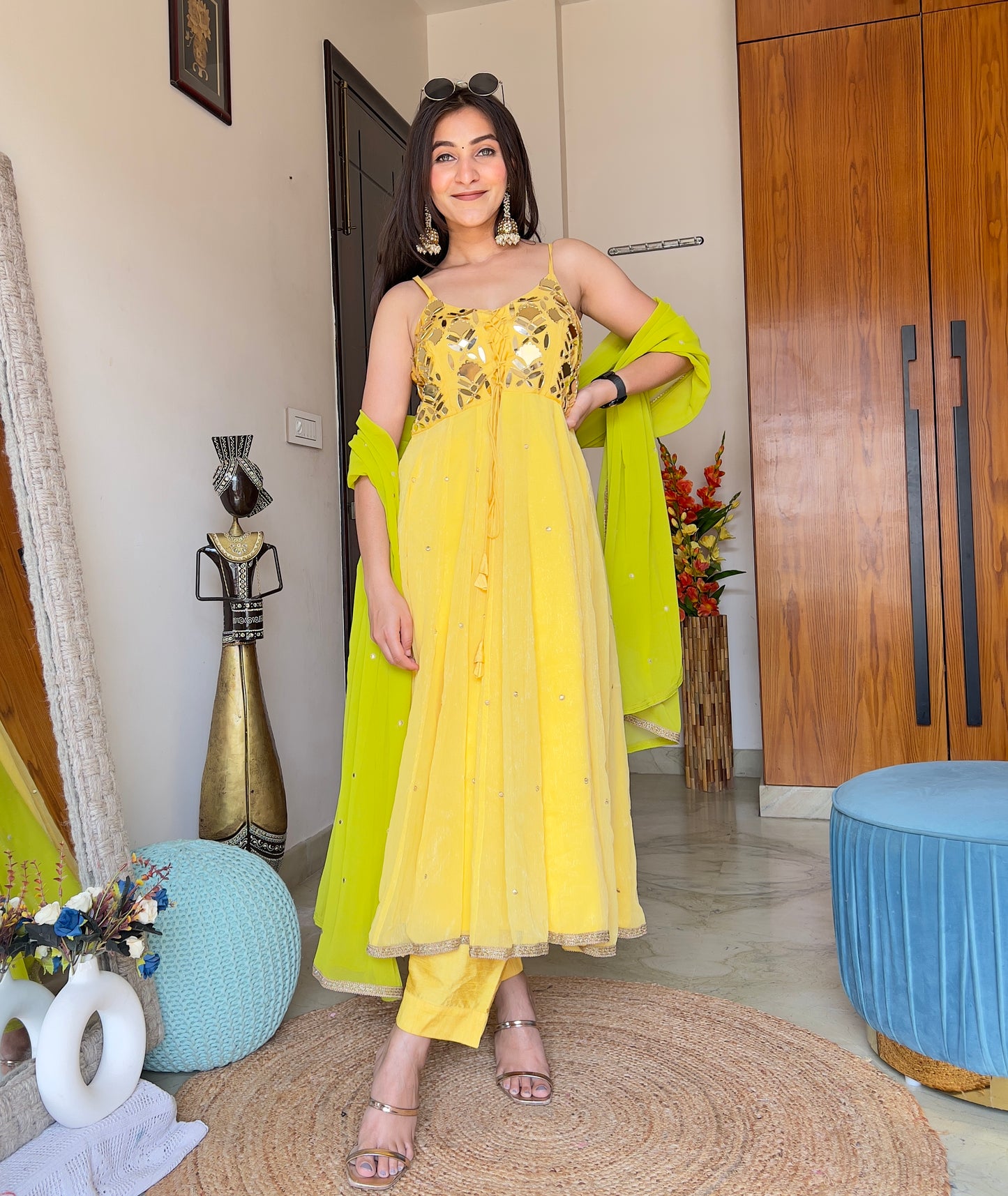 Yellow Georgette Anarkali Suit with Embroidered Dupatta