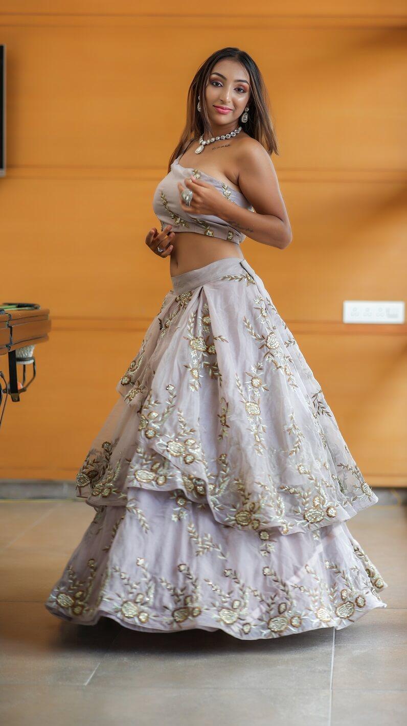 Fixation- Chinon Double Layered Lehenga Choli Embellished In Mirror Work  With Cutdana Embroidery And Matching Dupatta | Exotic India Art
