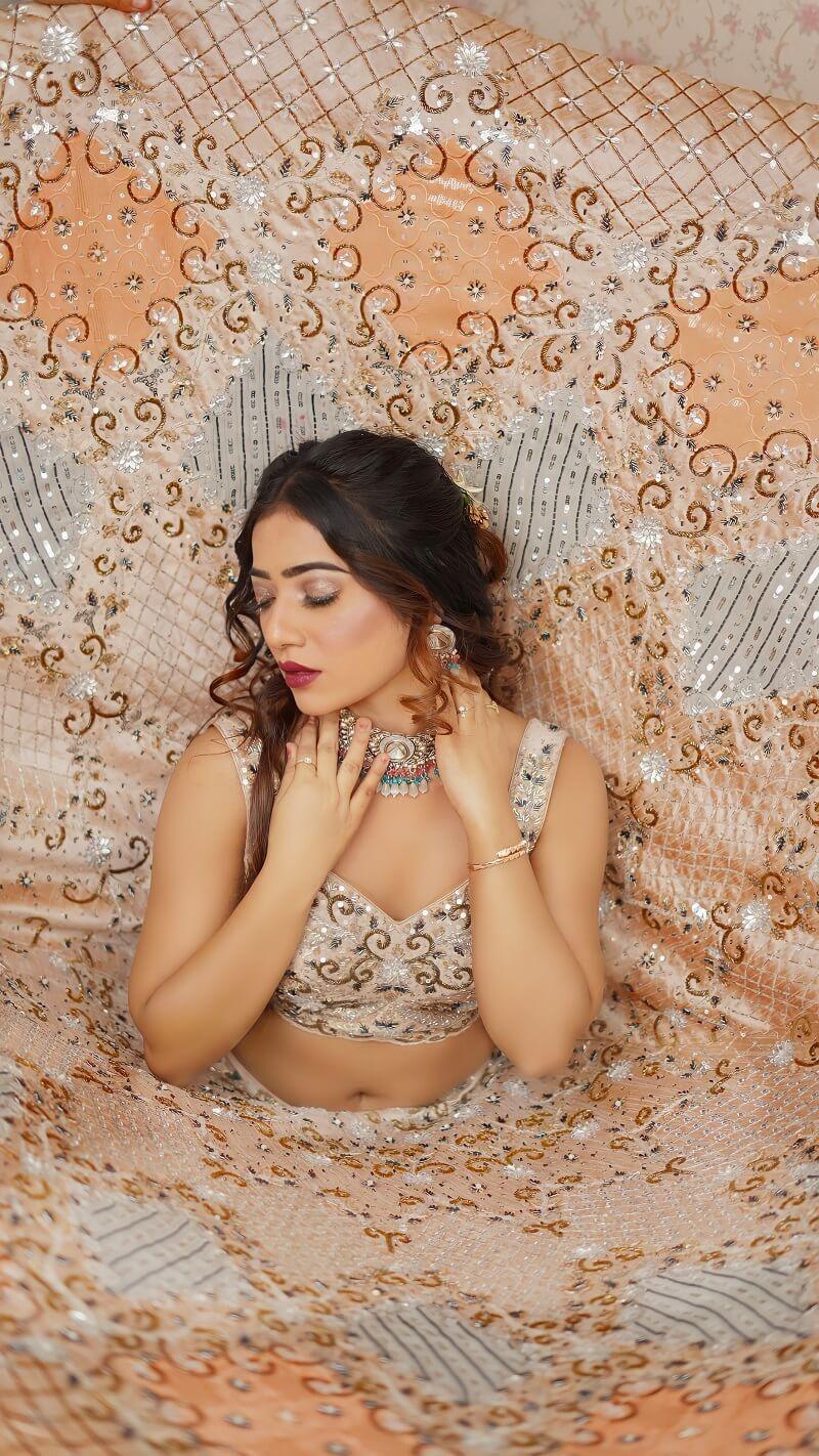 Peach All Over Worked Embroidery Lehenga - Kzari - The Design Studio