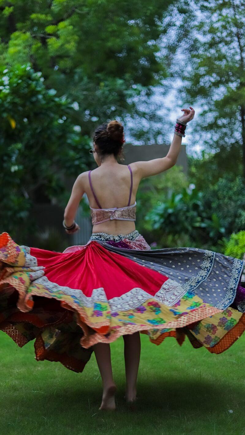 Red Lehenga With Pink blouse & Purple Silk Dupatta - Kzari - The Design Studio