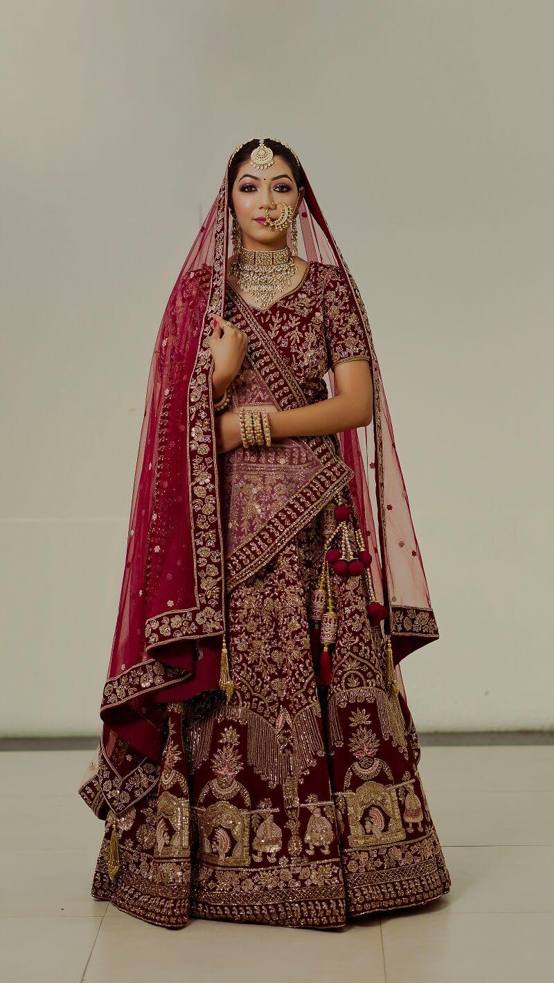 Red Velvet Bridal Lehenga - Kzari - The Design Studio