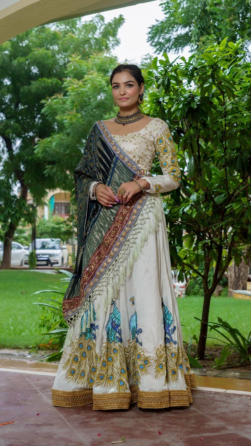 White Silk Lehenga With Gajji Dupatta