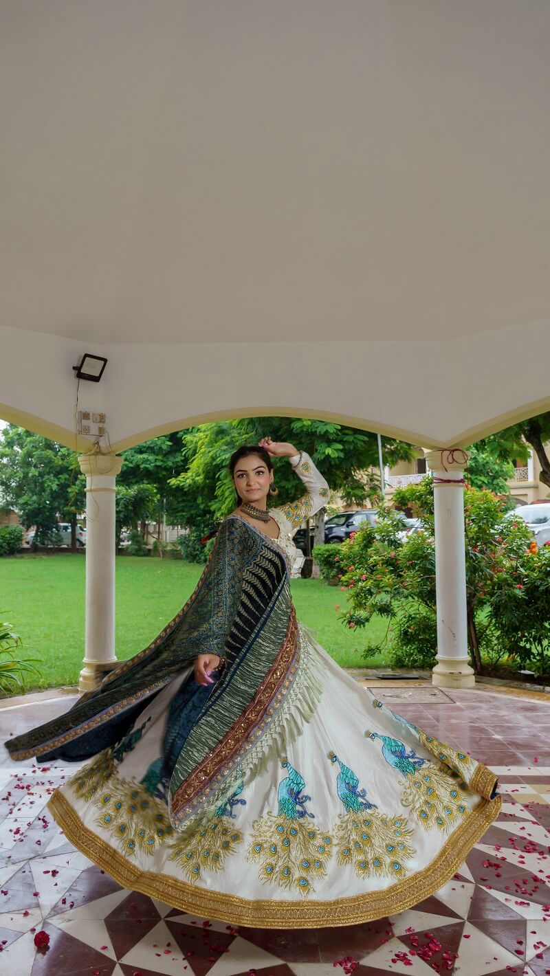 White Silk Lehenga With Gajji Dupatta