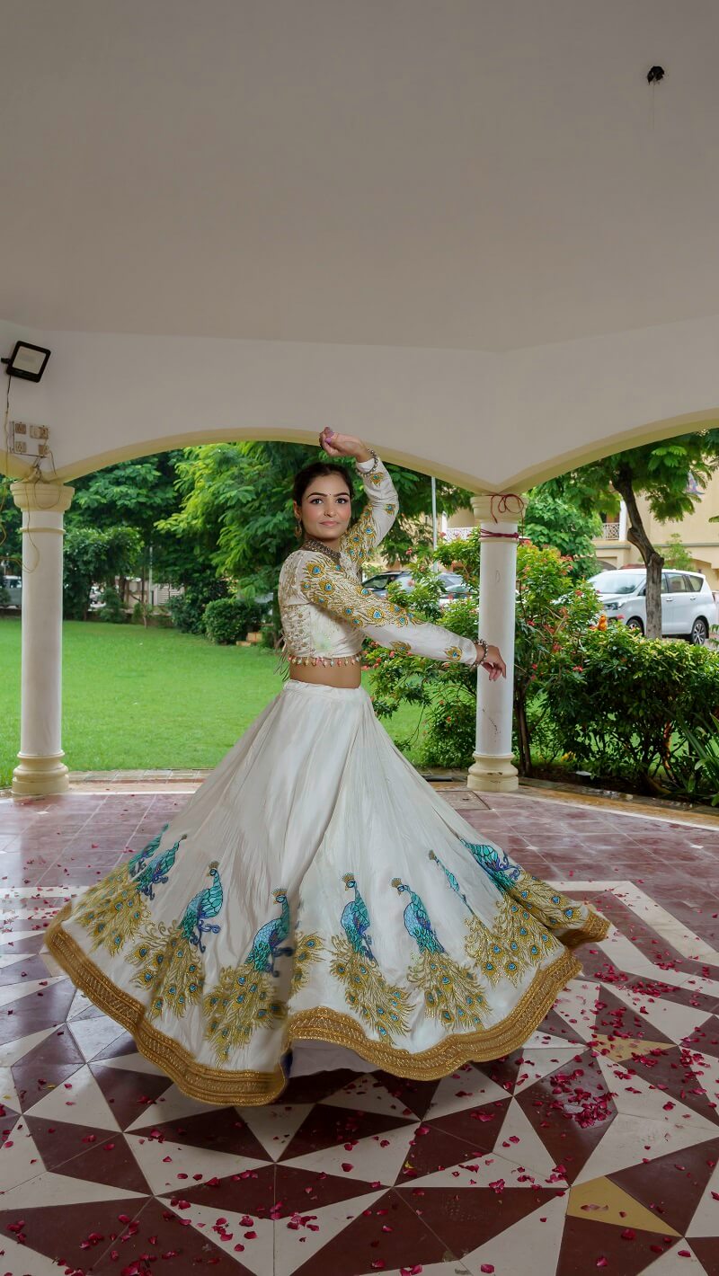 White Silk Lehenga With Gajji Dupatta