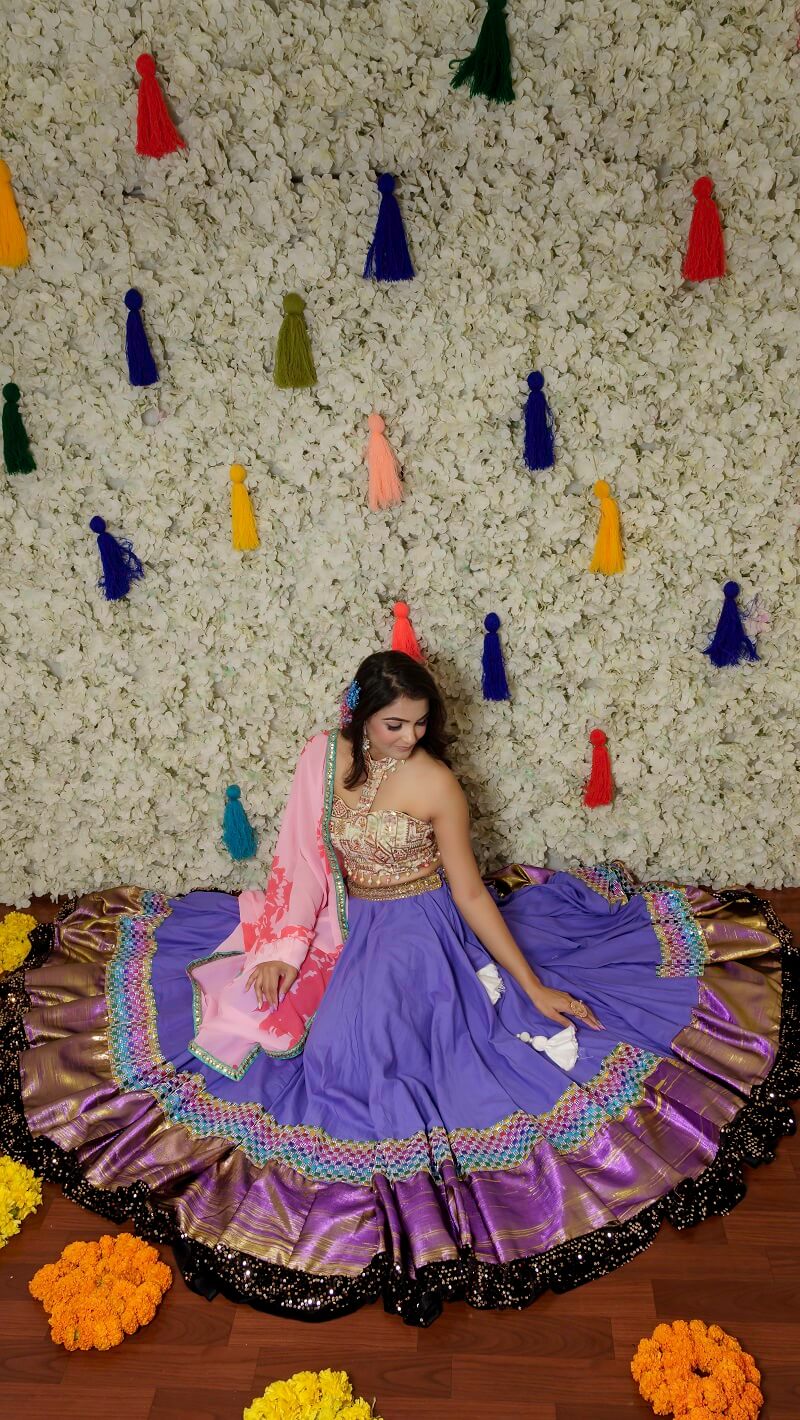 Purple Cotton Lehenga With Printed Dupatta