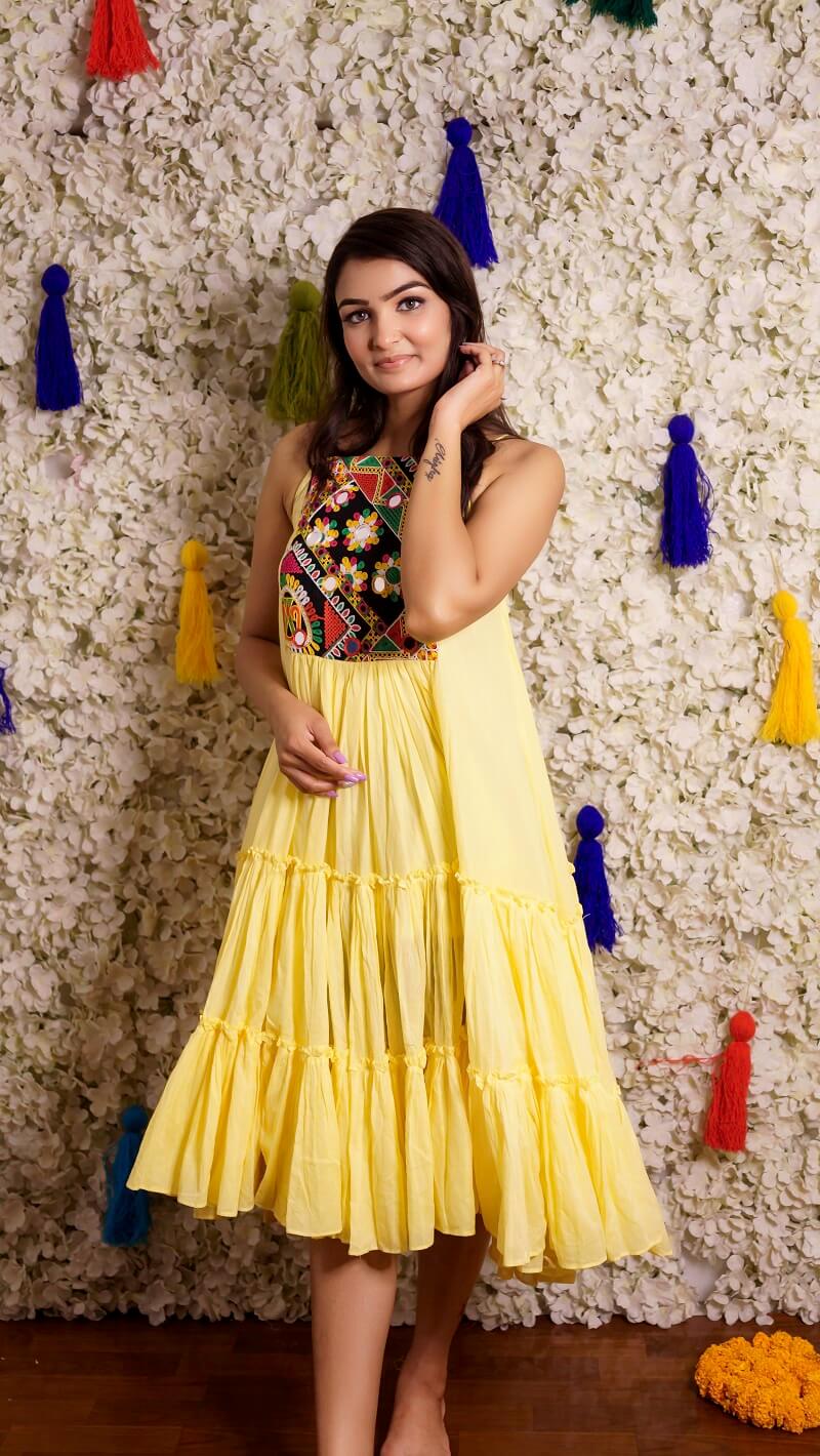 Buy Yellow Ruffle Frock Online for Party Wedding Kzari The Design Studio