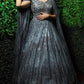 Gray Crystal Worked Gown - Kzari - The Design Studio