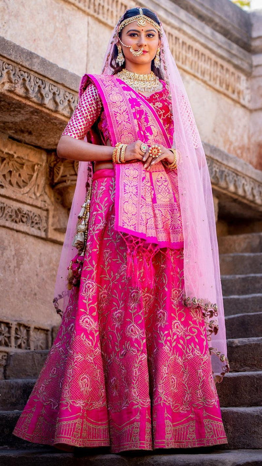 Bridal Pink lehenga With Silk And Net dupatta - Kzari - The Design Studio