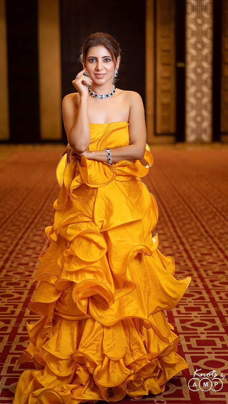 Yellow Ruffled Gown - Kzari - The Design Studio