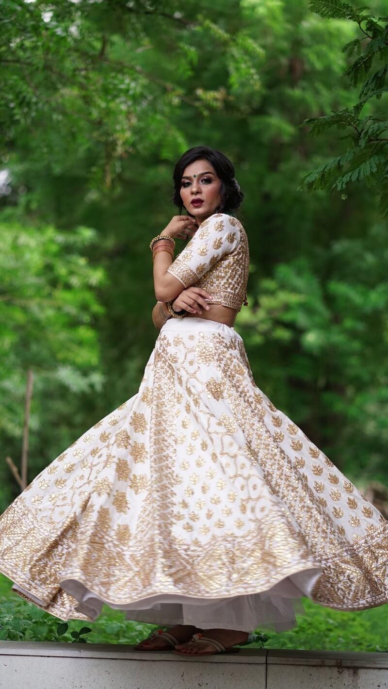 White Gotta Lehenga And Golden Dupatta. - Kzari - The Design Studio