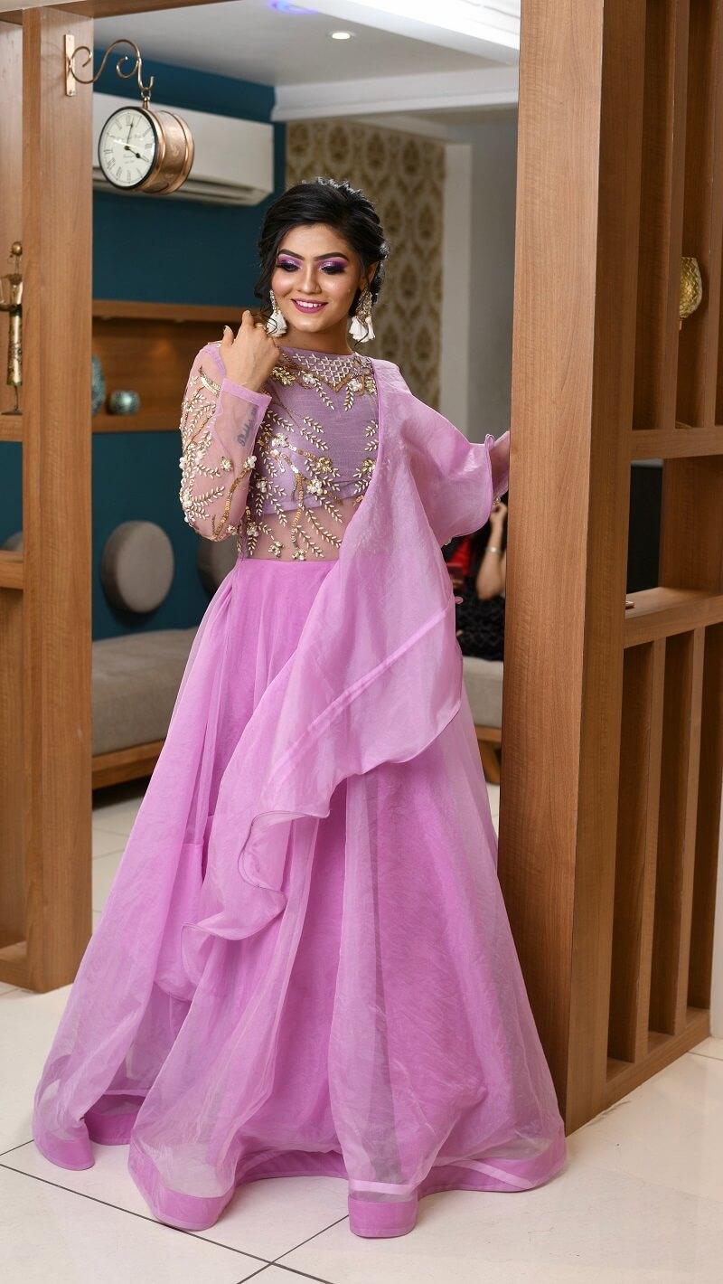 Heavy Real Georgette Party Wear Gown In Violet Color With Embrodiery Work -  Party Wear Gown - Gown