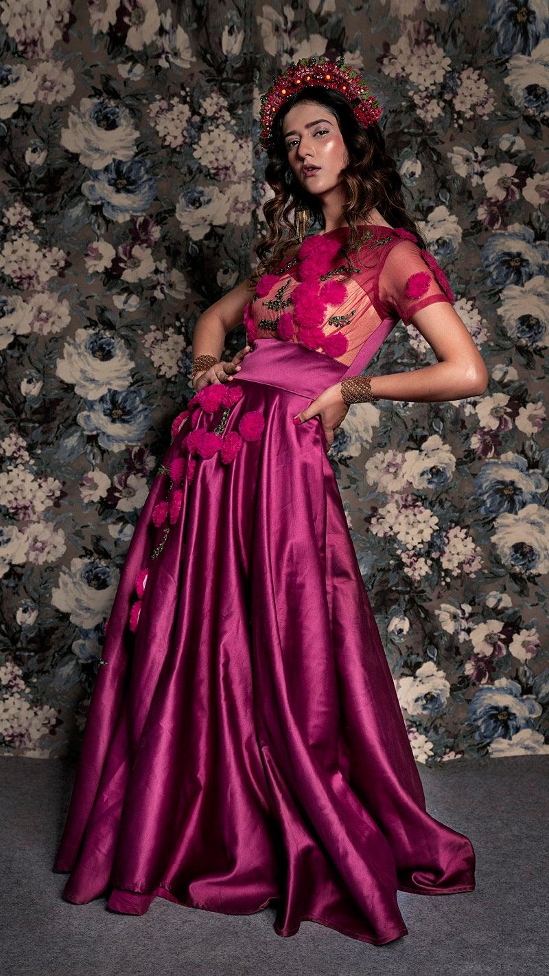Pink Silk Satin Gown - Kzari - The Design Studio