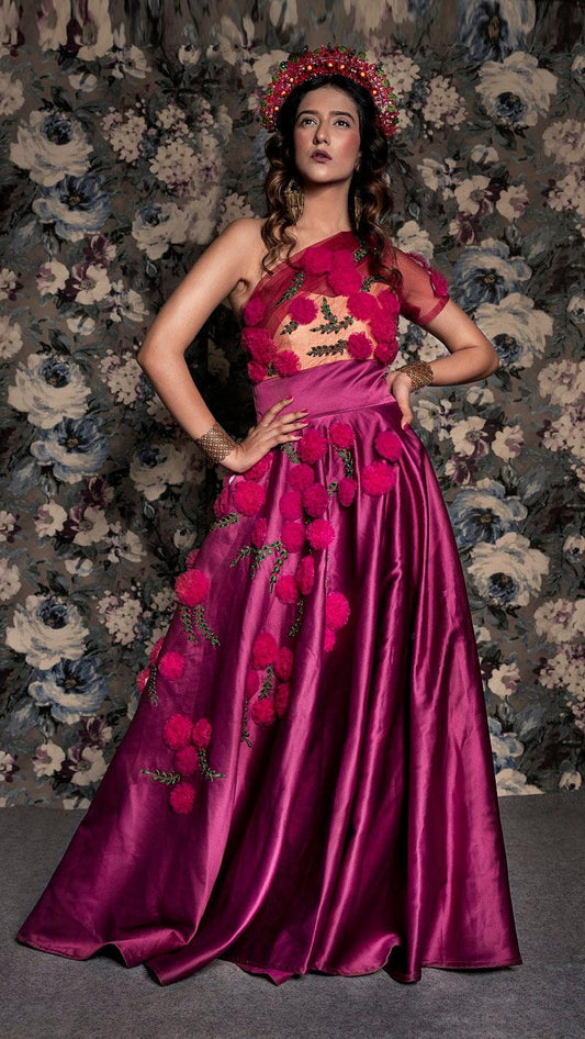 Pink Silk Satin Gown - Kzari - The Design Studio